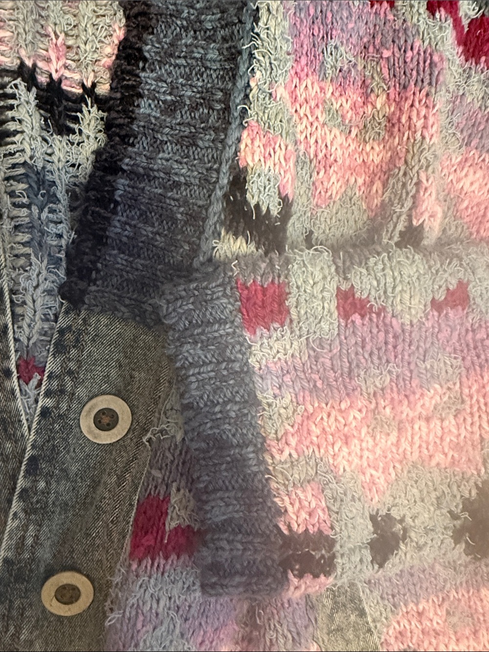 Free People Multicolor Geometric Shawl Collar Cardigan - Blue, Pink, Gray - Picture 5 of 6